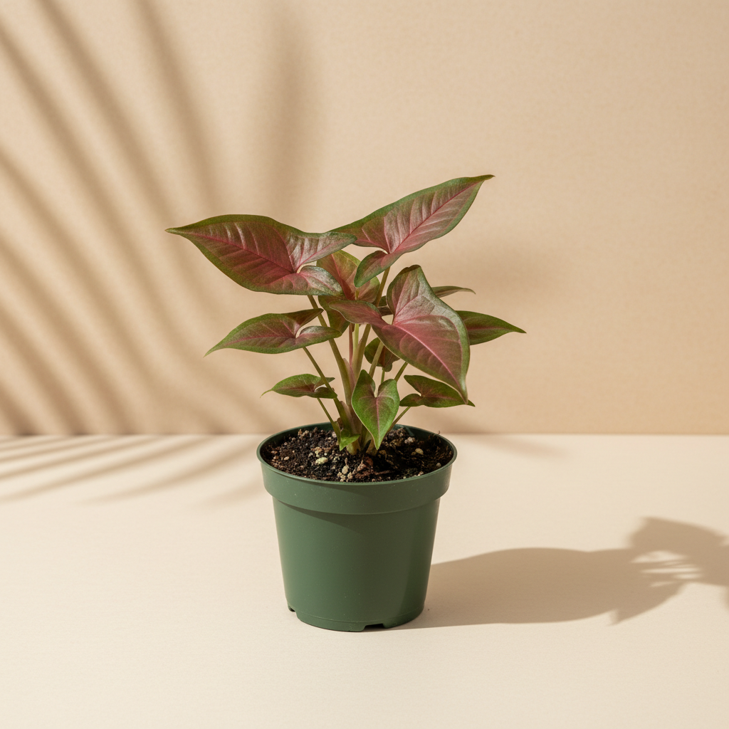Syngonium Yami Red Wine 2 inch starter plant in a dark green nursery pot
