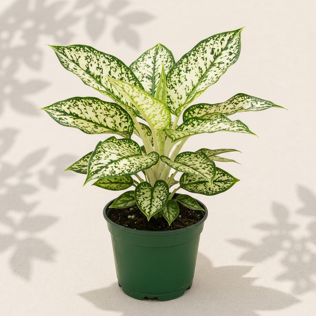 Dieffenbachia Panther 4 inch houseplant in dark green nursery pot