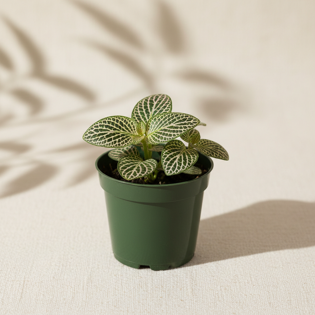 Fittonia Mistral Nerve Plant 2 inch in a dark green nursery pot