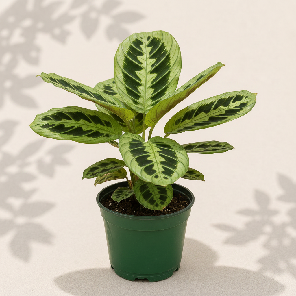 Maranta Leuconeura Green Prayer Plant 4 inch houseplant in dark green nursery pot