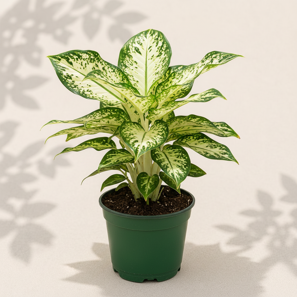 Dieffenbachia Dumb Cane 4 inch houseplant in dark green nursery pot