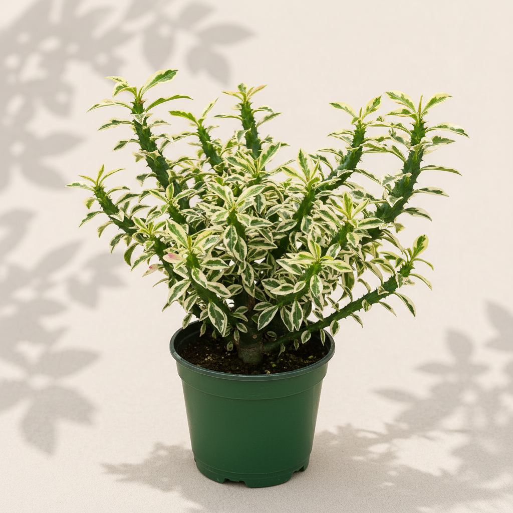 Euphorbia Tithymaloides Variegated Devil's Backbone 4 inch houseplant in dark green nursery pot
