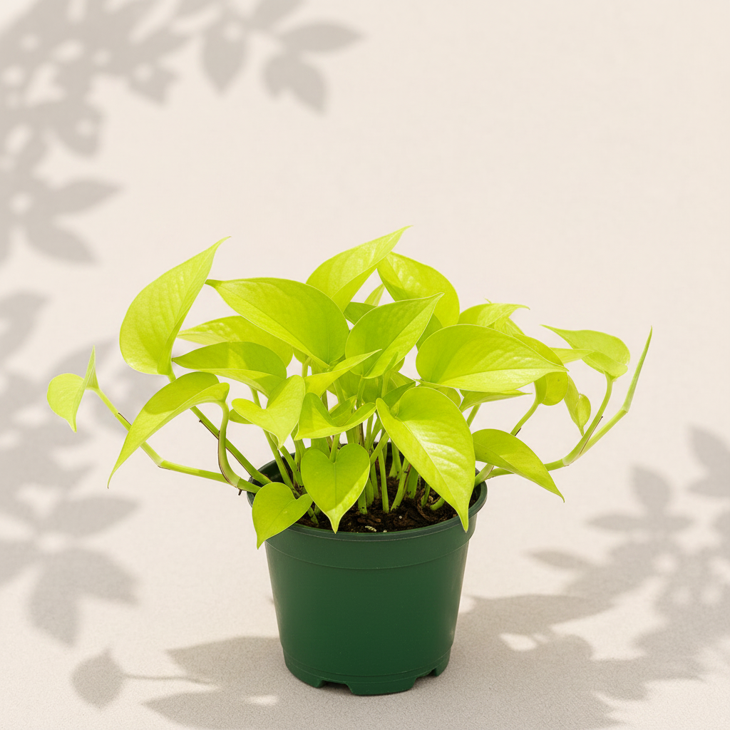 Epipremnum Neon Pothos 4 inch houseplant in dark green nursery pot
