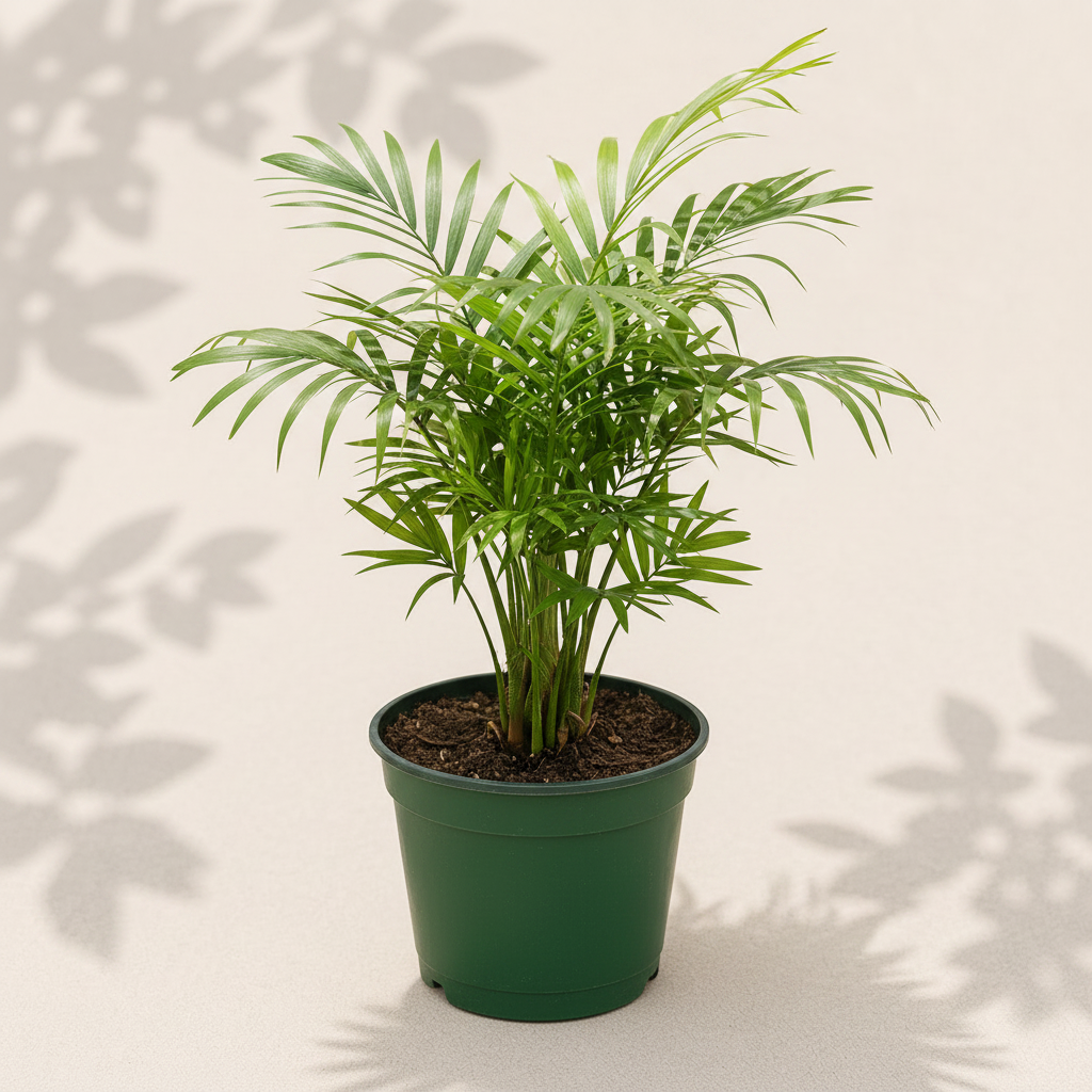 Chamaedorea Elegans Neanthe Bella Palm 4 inch houseplant in dark green nursery pot