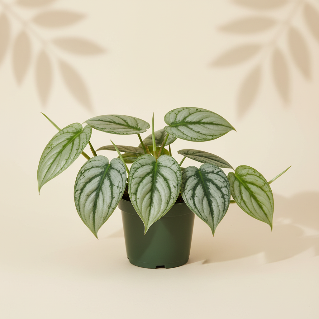 Scindapsus Silver Lady 6 inch houseplant in dark green nursery pot