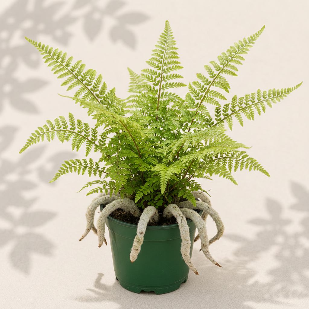 Humata Tyermannii White Rabbit's Foot Fern 4 inch in dark green nursery pot
