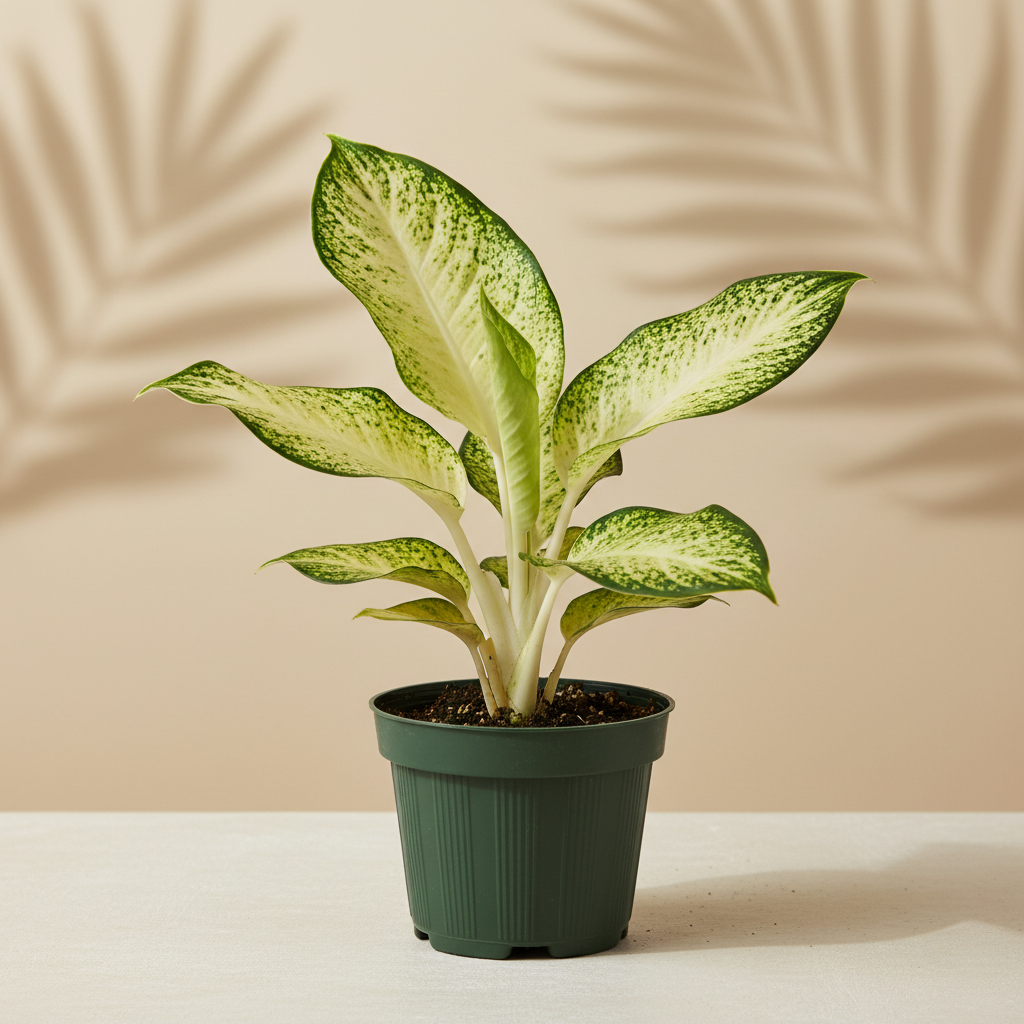 Dieffenbachia Camille 4 inch in a dark green nursery pot