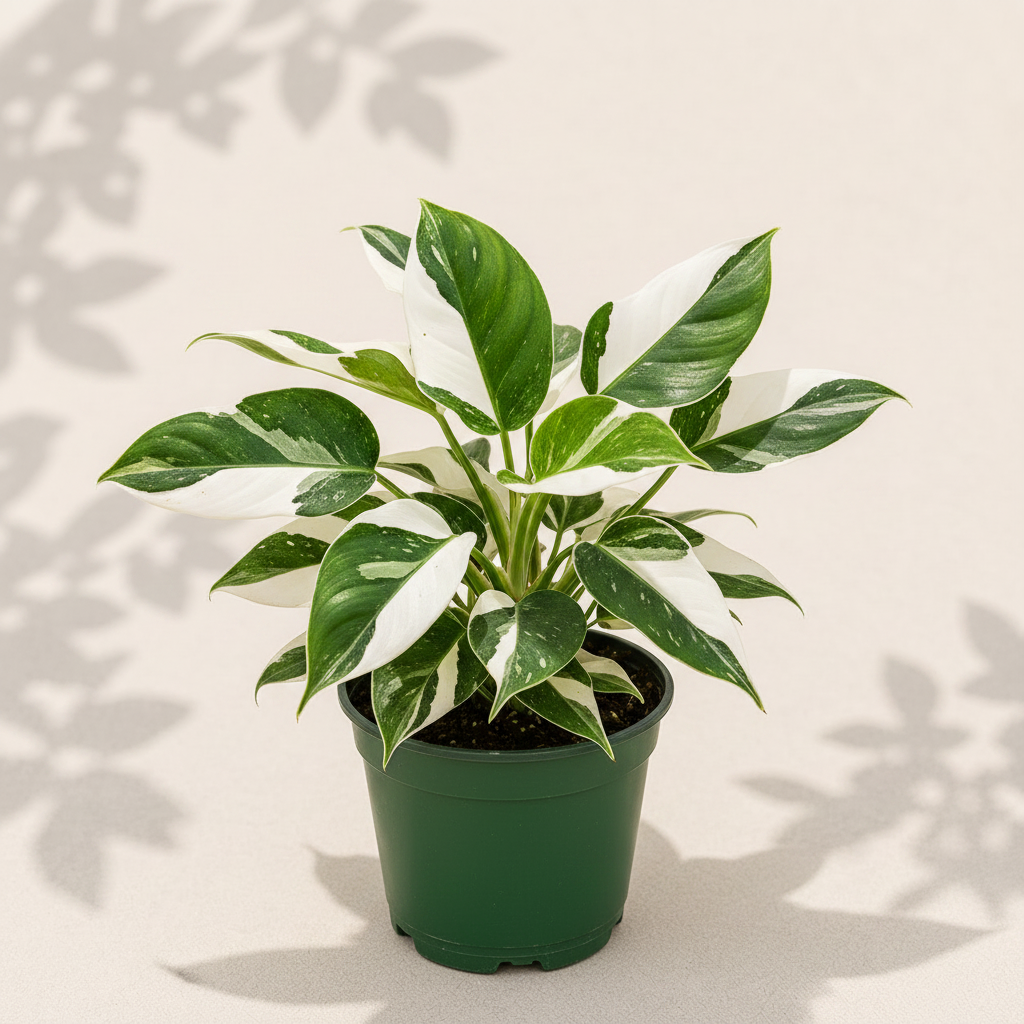 Philodendron White Princess 4 inch houseplant in dark green nursery pot