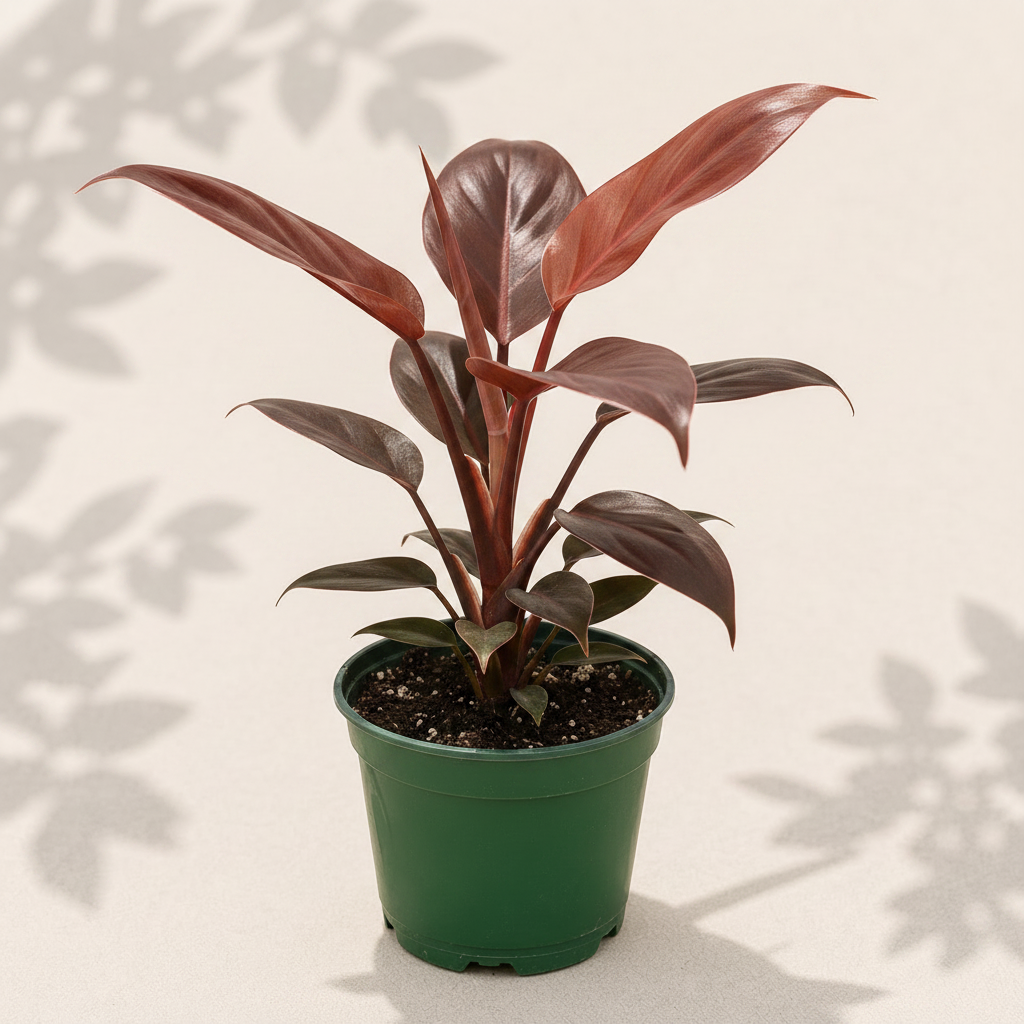 Philodendron Blood Luna 4 inch houseplant in dark green nursery pot