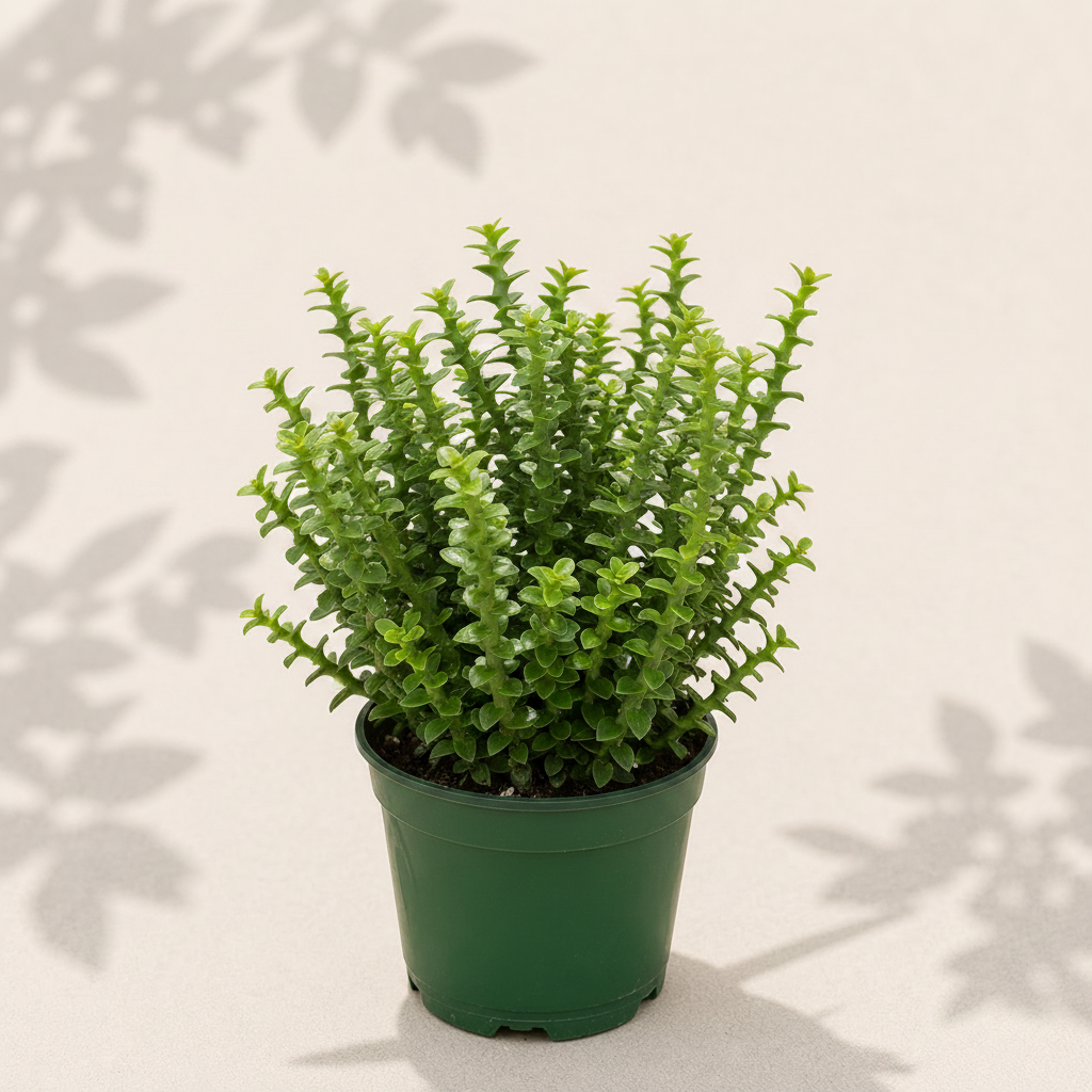 Euphorbia Tithymaloides Nana Green 4 inch houseplant in dark green nursery pot