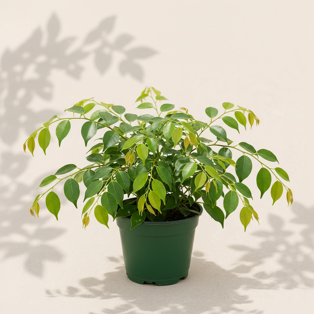 Ficus Benjamina Weeping Fig 4 inch houseplant in dark green nursery pot