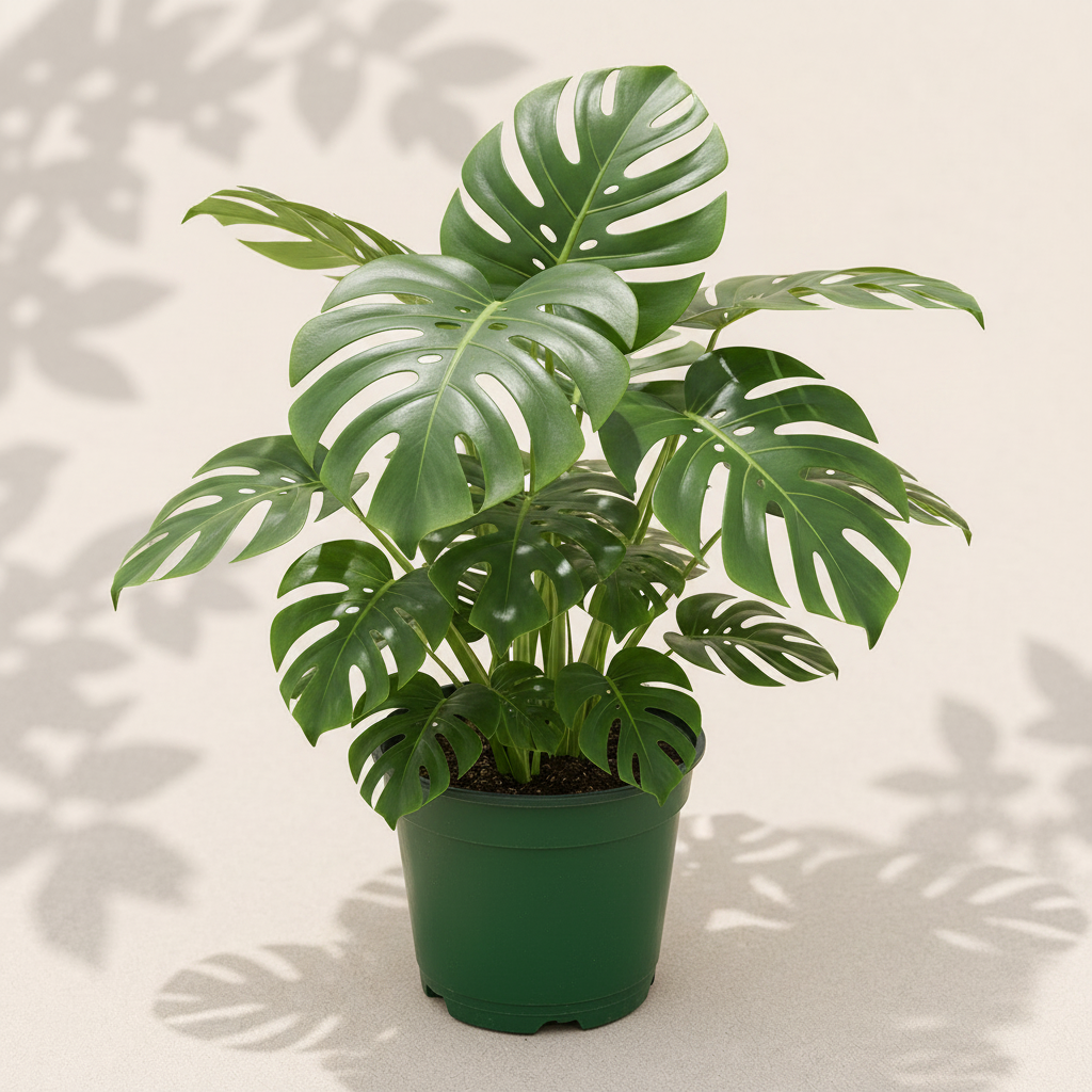 Monstera deliciosa Split Leaf 10 inch houseplant in dark green nursery pot