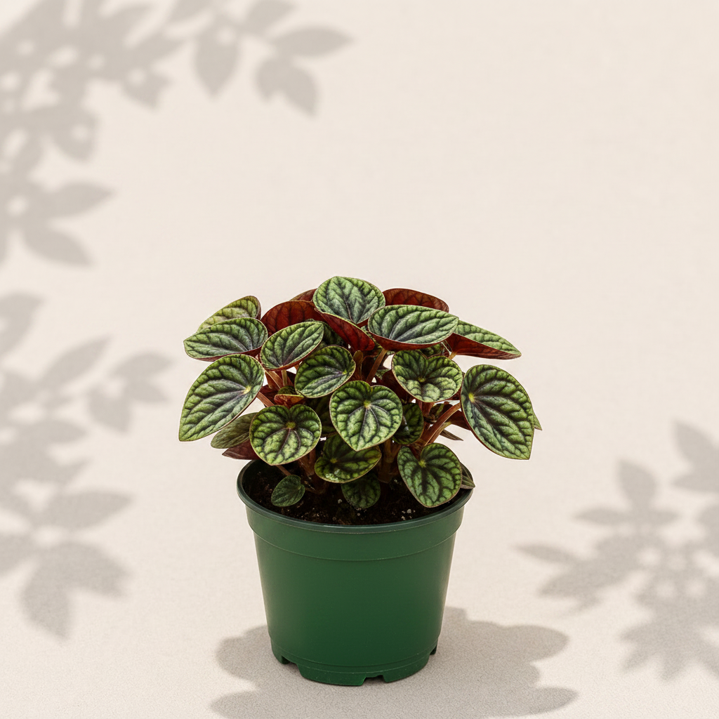 Peperomia Rosso 4 inch houseplant in dark green nursery pot