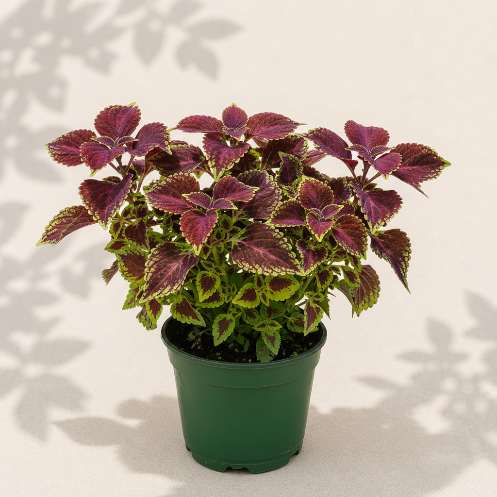 Coleus Glassworks Velvet 2 inch starter plant in dark green nursery pot