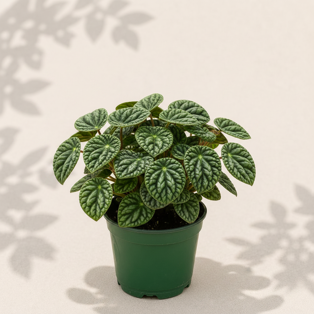 Peperomia Caracas 4 inch houseplant in dark green nursery pot