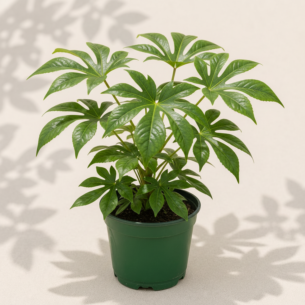 Fatsia Japonica Paperplant 4 inch houseplant in dark green nursery pot