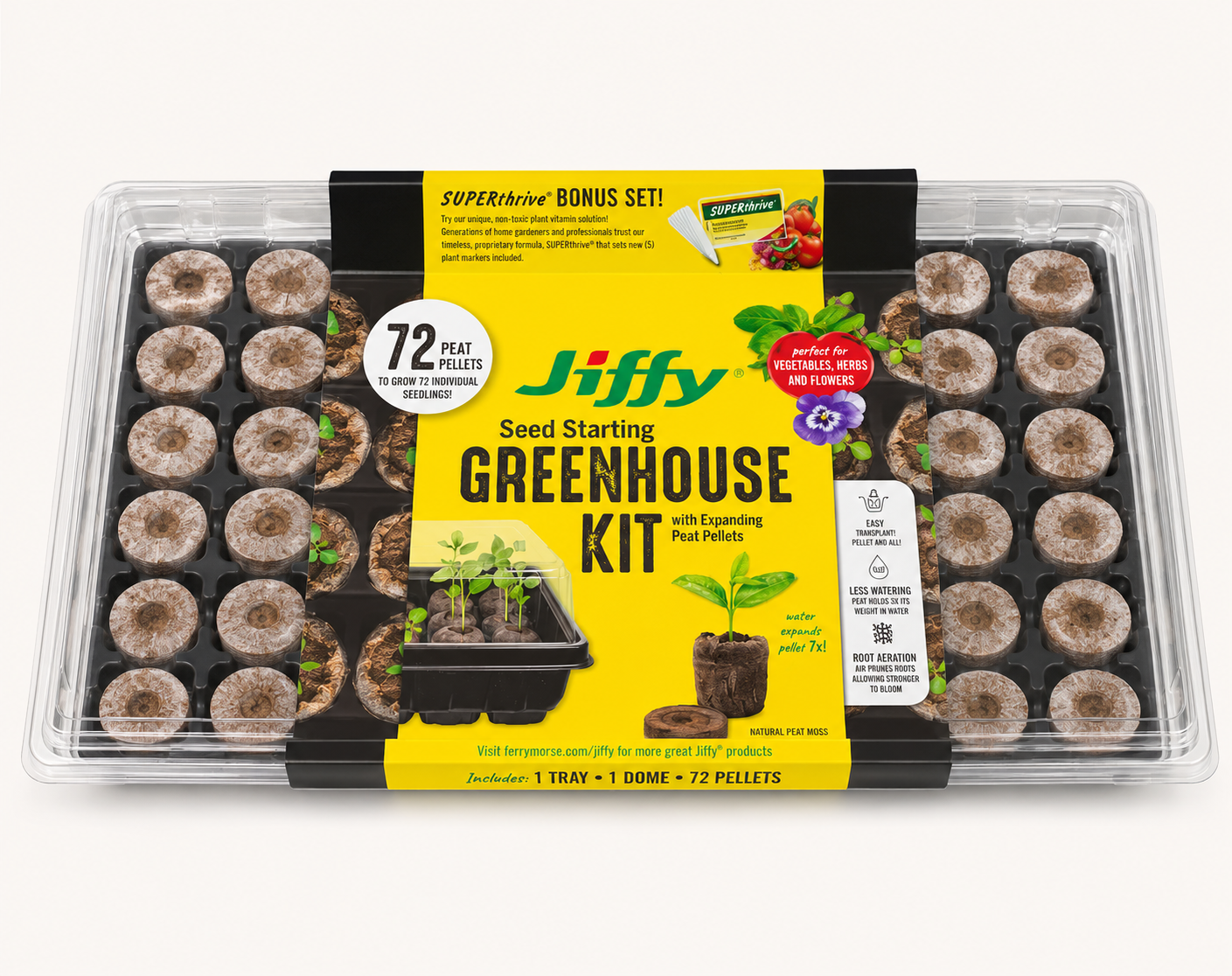 Jiffy Seed Starting Kit, 72 Cell 36mm Peat Pellets with Bonus