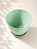 6" Ribbed Plastic Plant Pot with Drainage Saucer - Mint Green