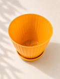 6" Ribbed Plastic Plant Pot with Drainage Saucer - Tangerine Orange