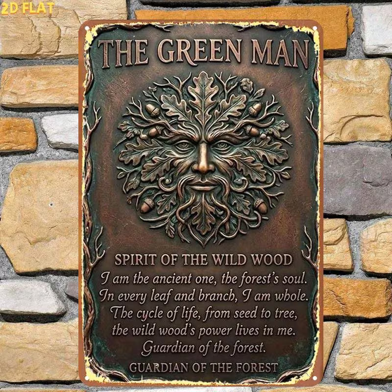 Retro Green Man Forest Guardian metal sign with woodland-inspired design