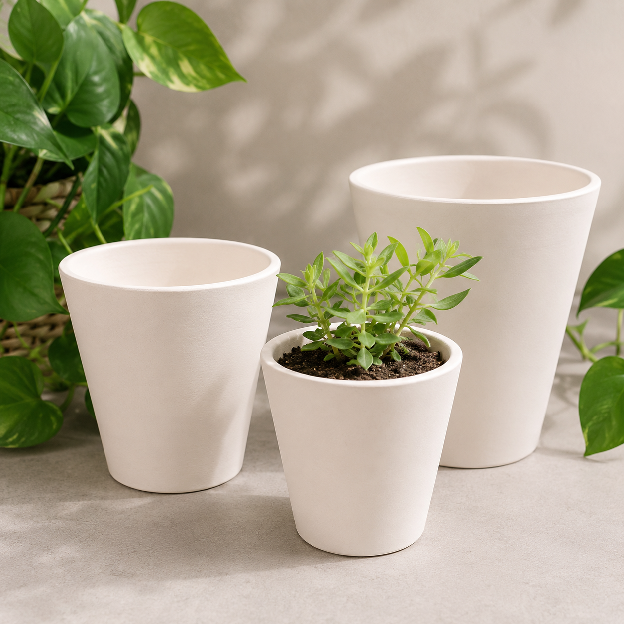 Vietnamese Terracotta Cone Planter - White