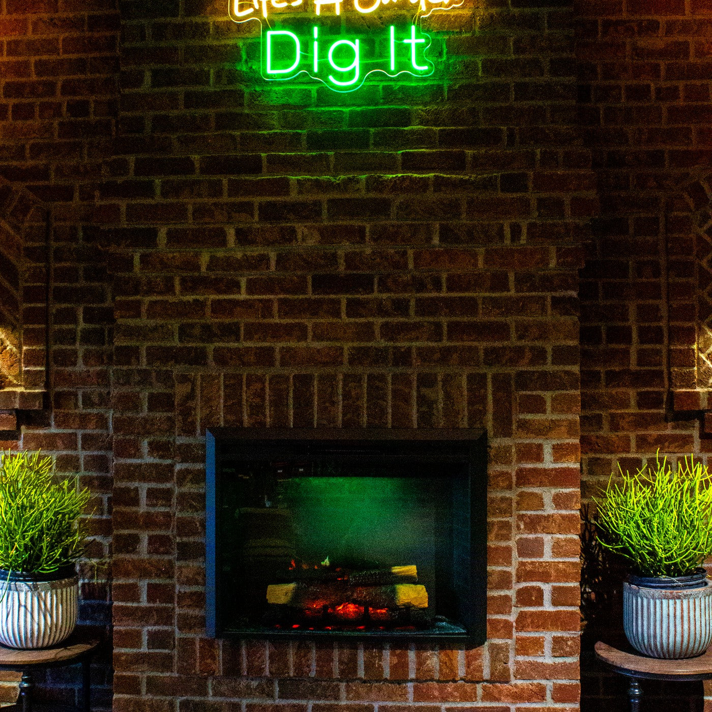 Fireplace lounge inside Grounded Gardens
